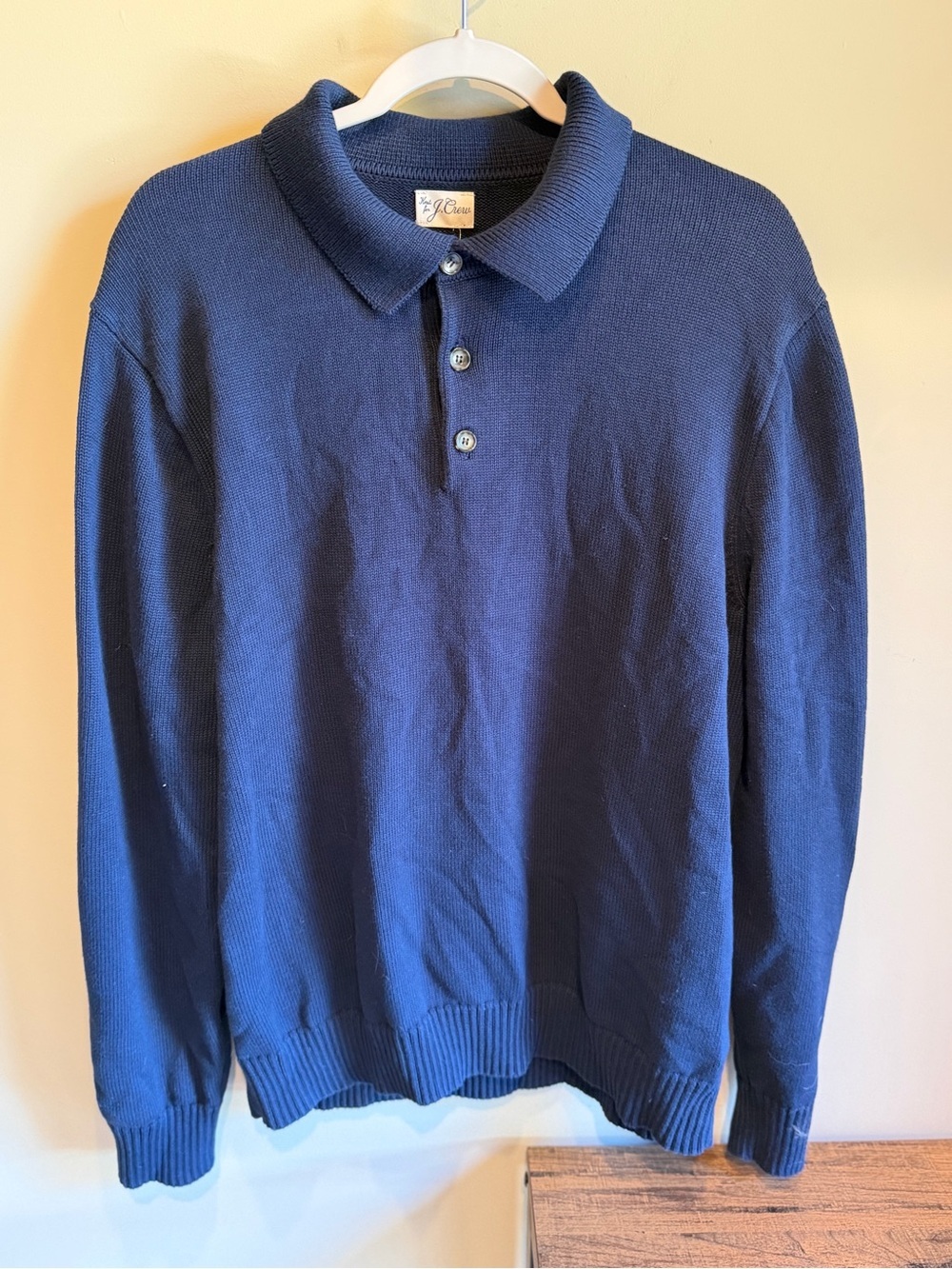 Knit for J Crew Sweater Mens  100% Cotton Pullover 1/4 Button Navy